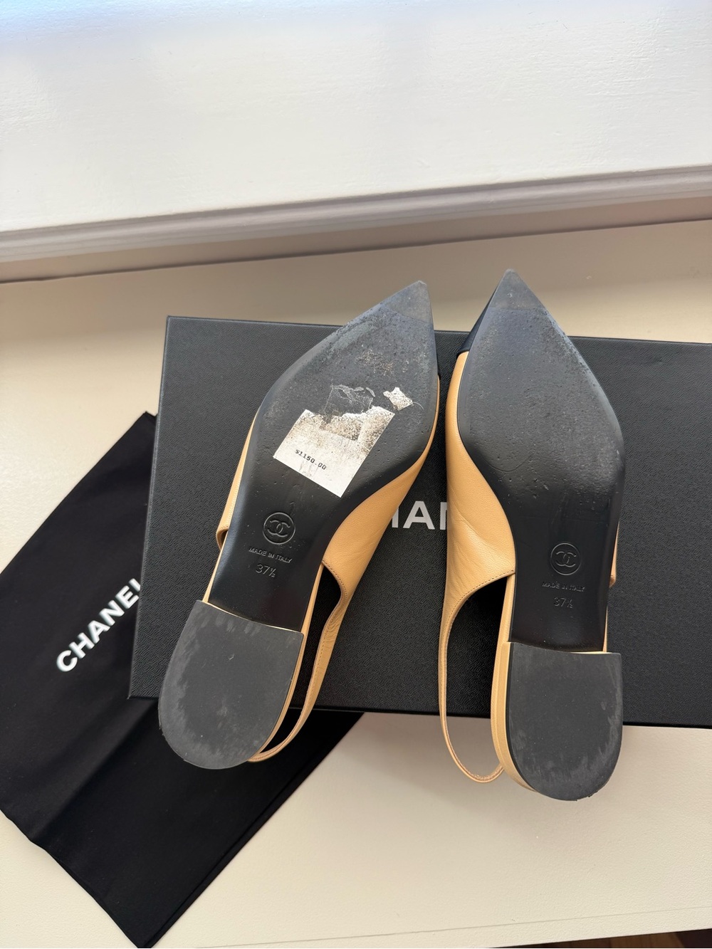 CHANEL Two-Tone Pointed Slingback Flats in Beige and Black - Picture 5 of 5